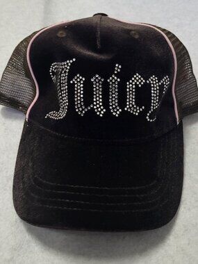 Juicy Couture Black/Rhinestone Cap Hat - Mesh Back - One Size